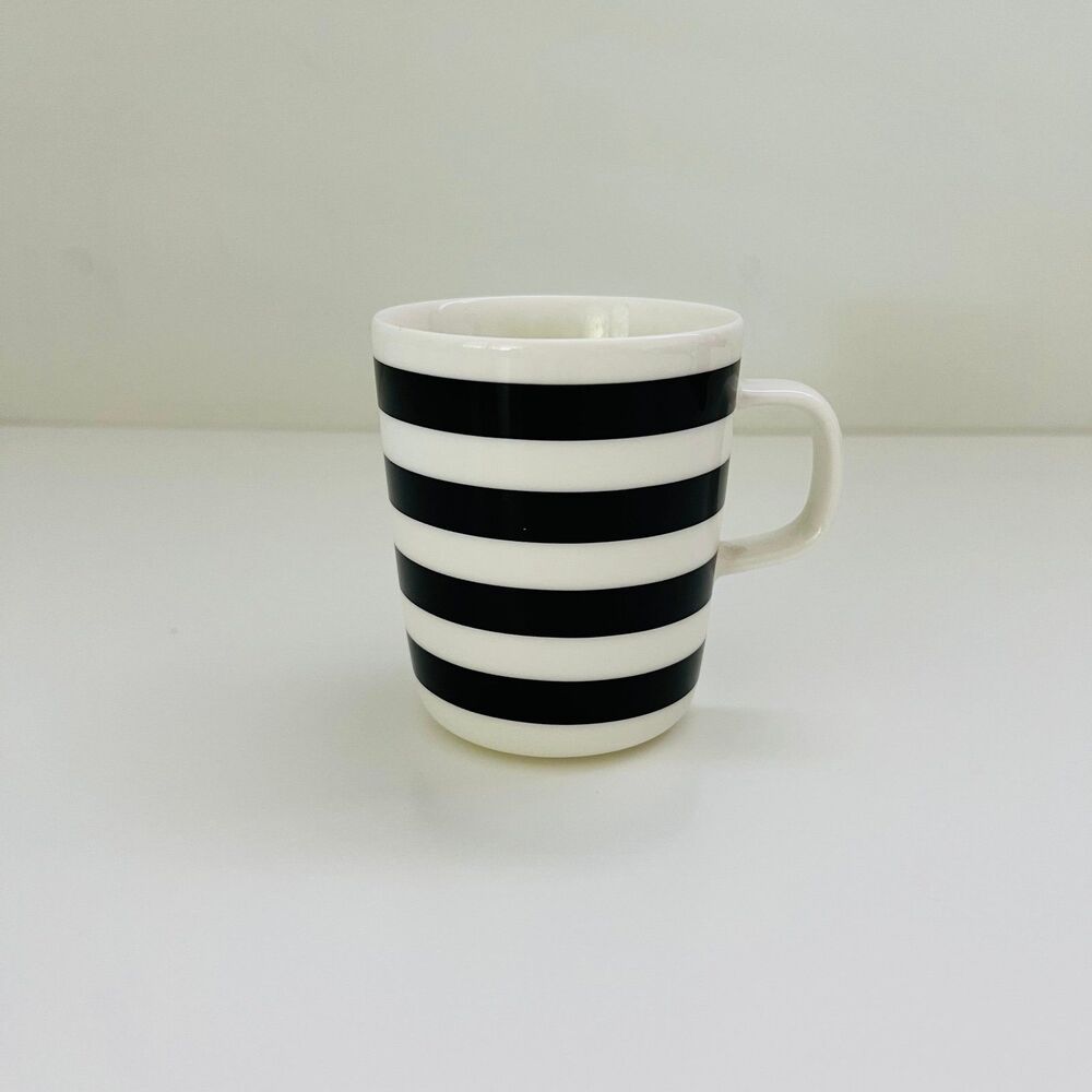 MARIMEKKO Black White Stripe Oiva 'Tasariata' Coffee Mug Cup